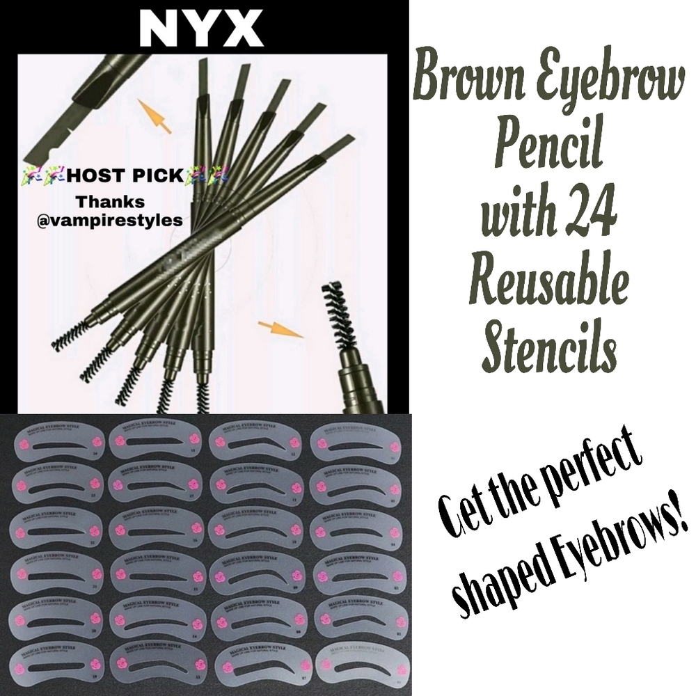 🎉HP🎉 NYX Waterproof eyebrow pencil & brush with 24 reusable stencils !!